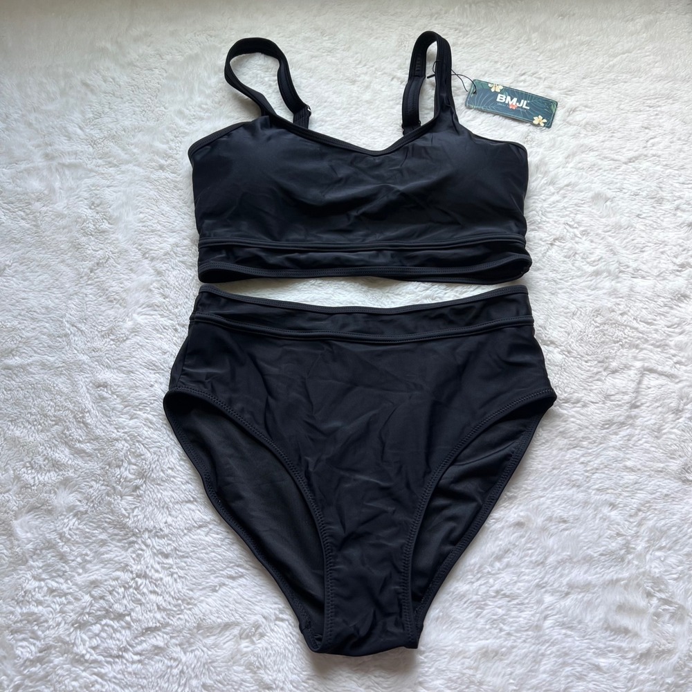 BMJL Womens Black High Waisted Bikini Set Scoop Neck Two Piece Swimsuit‎ Medium